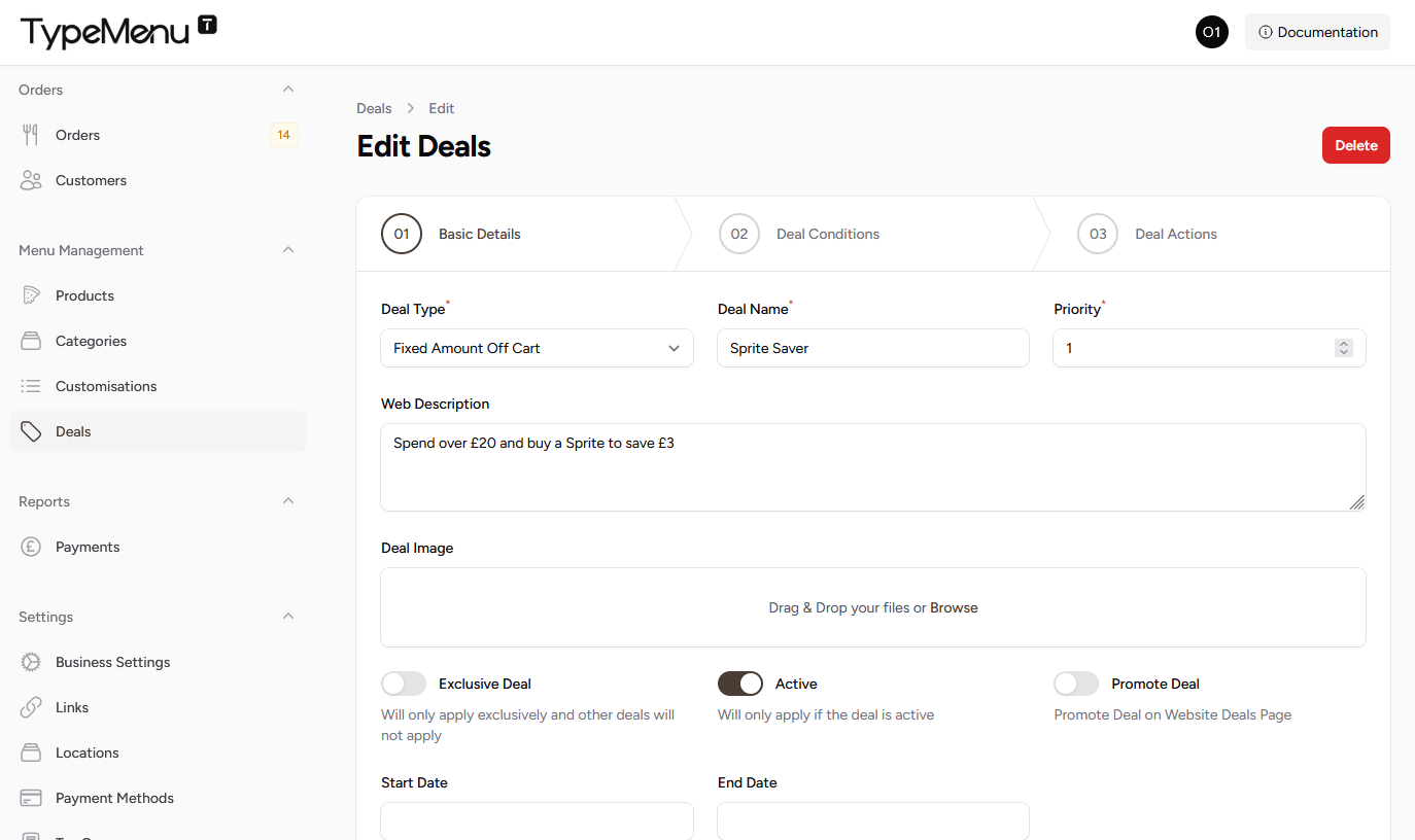 TypeMenu Dashboard Screenshot